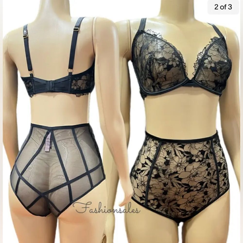 Victoria’s Secret LUXE Set Sexy Low Cut Demi Sheer Lace Bra & Cheeky Panty Black
